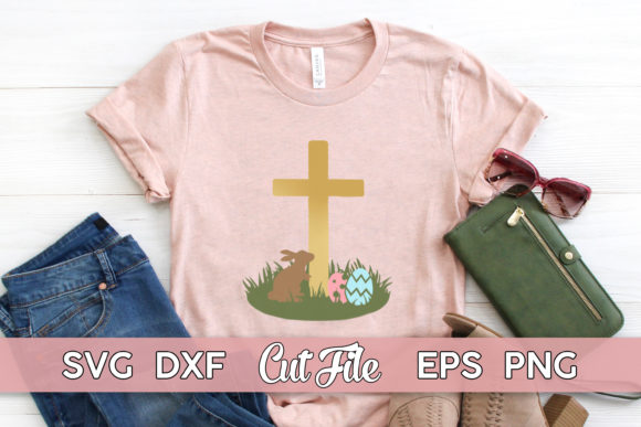 Easter Bunny Shirt with Cross: Graphics & Illustrations