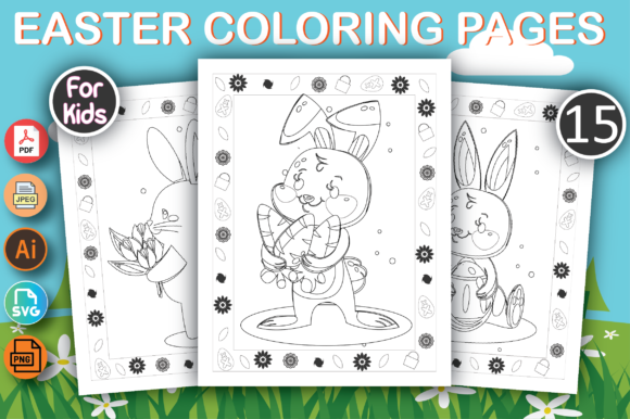 Happy Easter Coloring Pages for Kids KDP Graphics Review